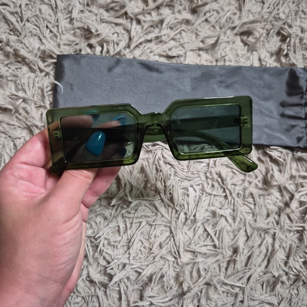 Square Sunglasses Green Transparent Summer Spring Fall Festival Vacation Resort - Picture 5 of 9
